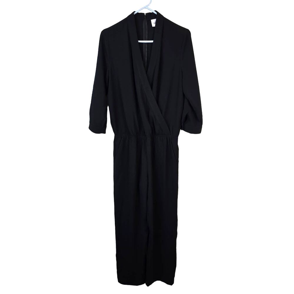 Cabi Casey Jumpsuit Women's S Black Faux Wrap Elegant Classic Romantic Feminine